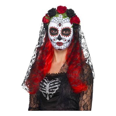 Day of the Dead Mask med Slöja Svart - One size