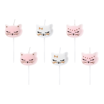 Födelsedagsljus Katter Vit/Rosa - 6-pack