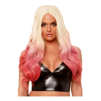 Lång Blond/Rosa/Röd Deluxe Peruk - One size