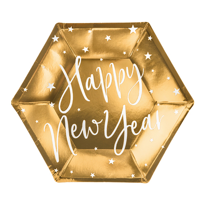 Pappersassietter Happy New Year Guld Hexagon Celebrate - 6-pack