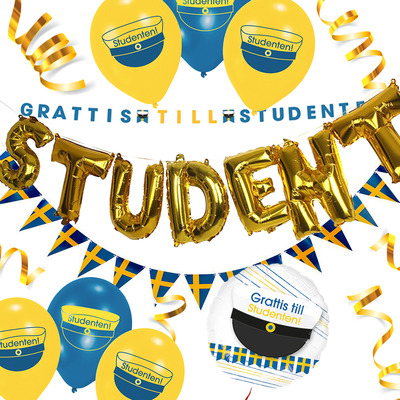 Studentdekoration Paket Guld/Blå/Gul