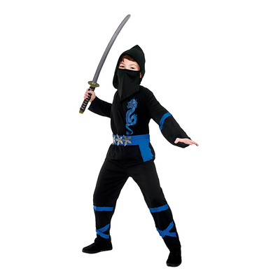 Svart/Blå Power Ninja Barn Maskeraddräkt - Medium (5-7 år)