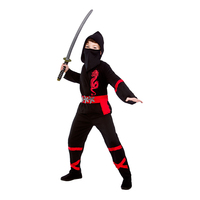 Svart/Röd Power Ninja Barn Maskeraddräkt - Large (8-10 år)